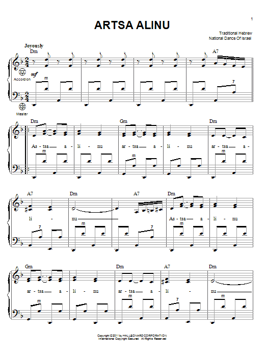 Traditional Hebrew Artsa Alinu sheet music notes and chords arranged for Accordion