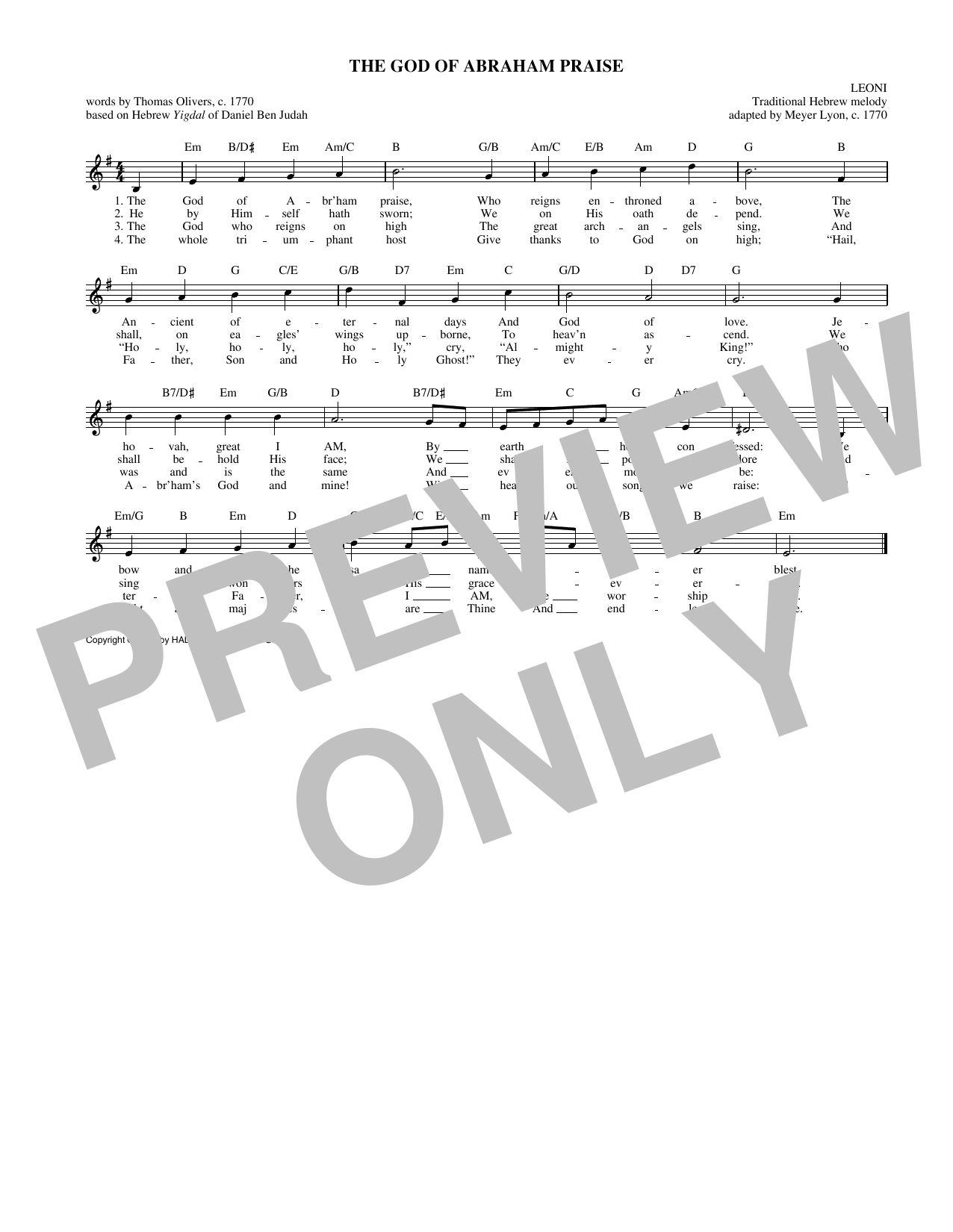 Traditional Hebrew Melody The God Of Abraham Praise sheet music notes and chords arranged for Lead Sheet / Fake Book
