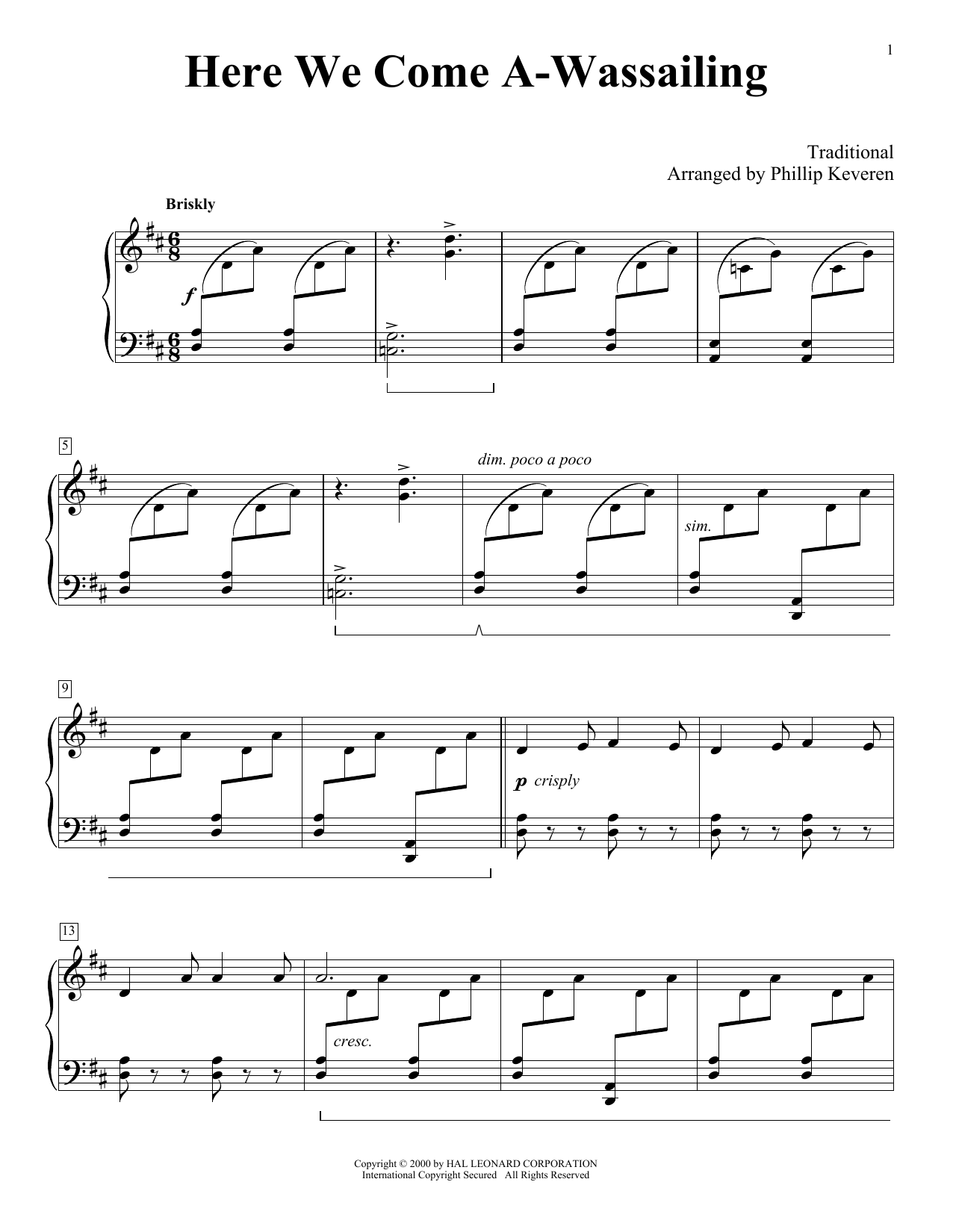 Traditional Here We Come A-Wassailing (arr. Phillip Keveren) sheet music notes and chords arranged for Piano Solo