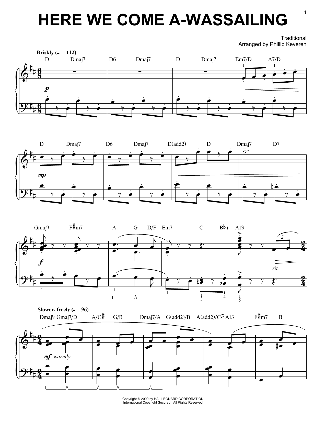 Traditional Here We Come A-Wassailing [Jazz version] (arr. Phillip Keveren) sheet music notes and chords arranged for Piano Solo