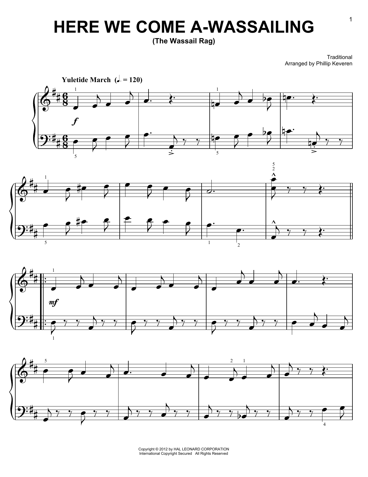 Traditional Here We Come A-Wassailing [Ragtime version] (arr. Phillip Keveren) sheet music notes and chords arranged for Easy Piano