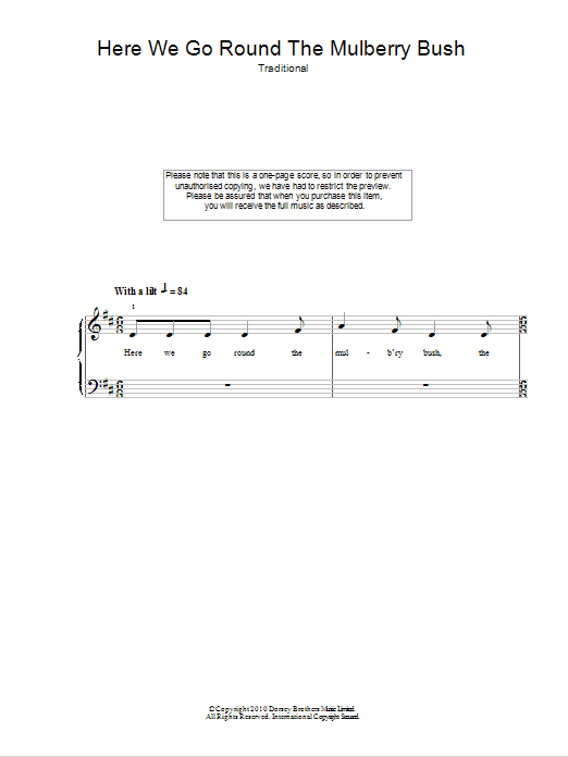 Traditional Here We Go Round The Mulberry Bush sheet music notes and chords arranged for Easy Piano