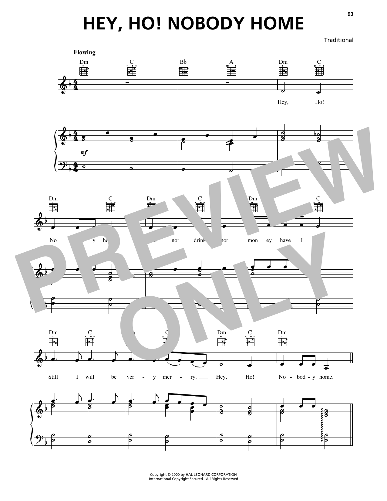 Traditional Hey, Ho! Nobody Home sheet music notes and chords arranged for Piano, Vocal & Guitar Chords (Right-Hand Melody)