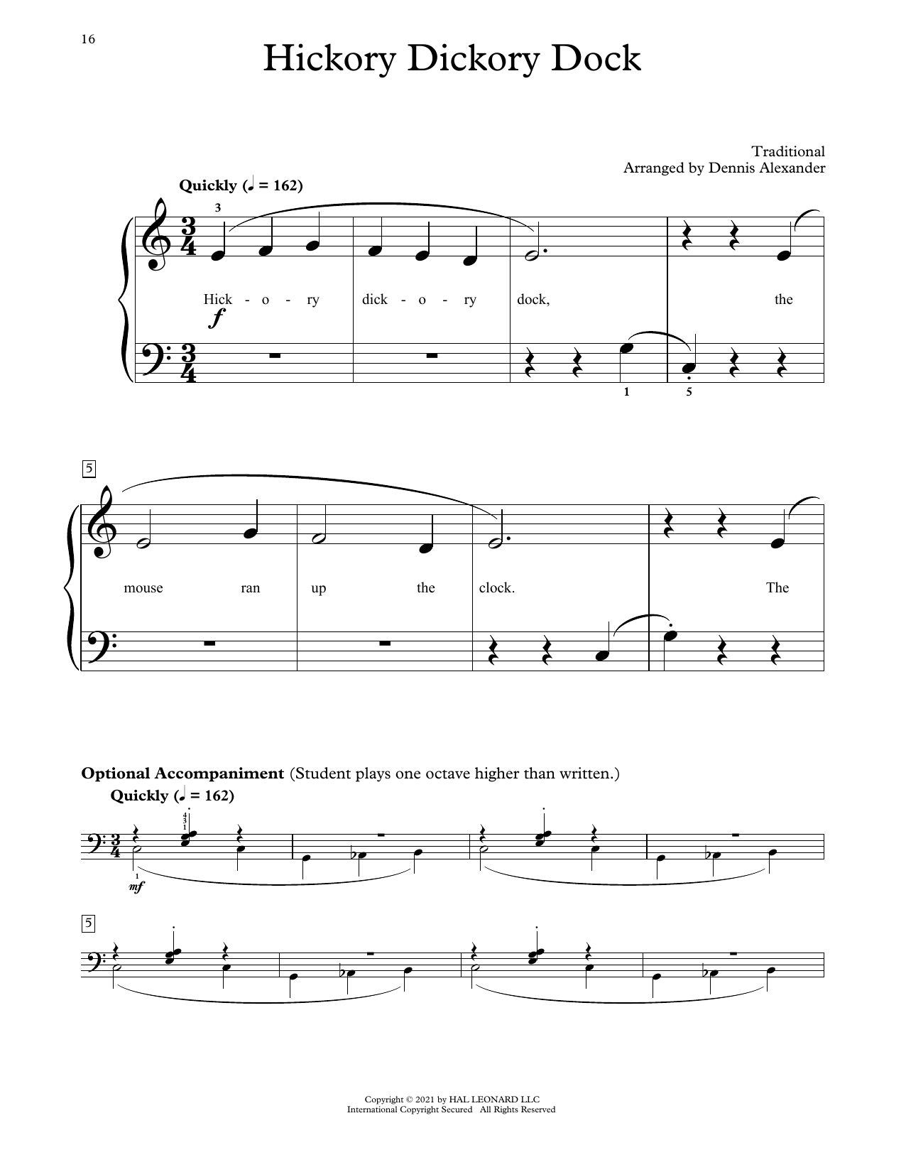 Traditional Hickory Dickory Dock (arr. Dennis Alexander) sheet music notes and chords arranged for Educational Piano