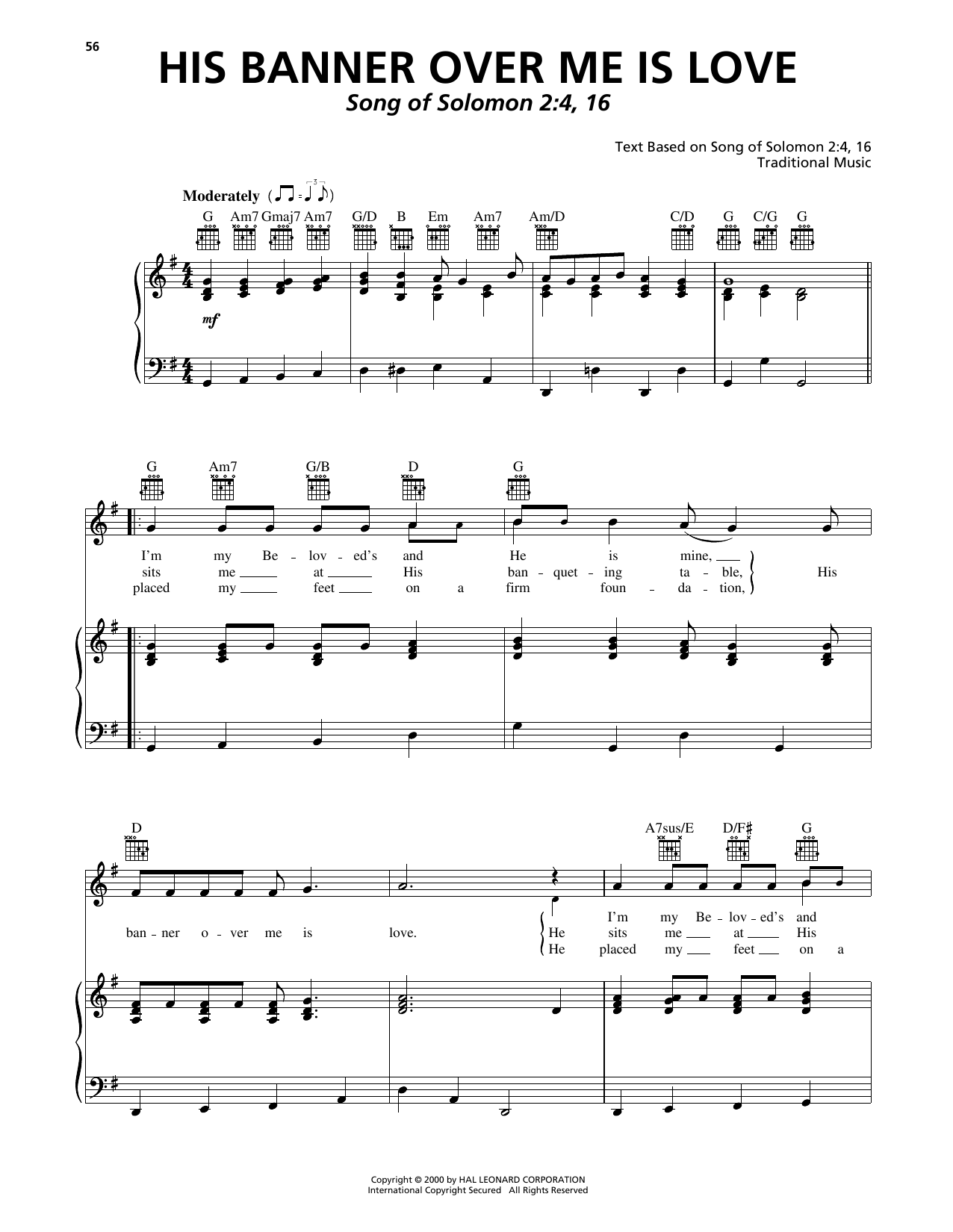 Traditional His Banner Over Me Is Love sheet music notes and chords arranged for Piano, Vocal & Guitar Chords (Right-Hand Melody)