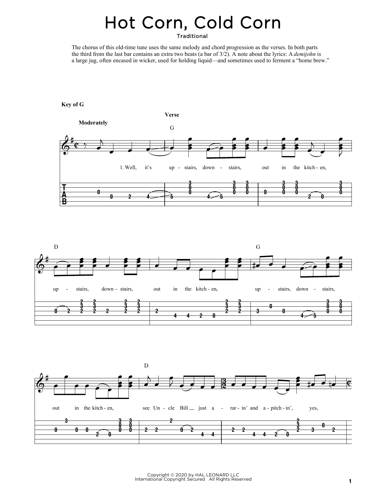 Traditional Hot Corn, Cold Corn (arr. Fred Sokolow) sheet music notes and chords arranged for Solo Guitar