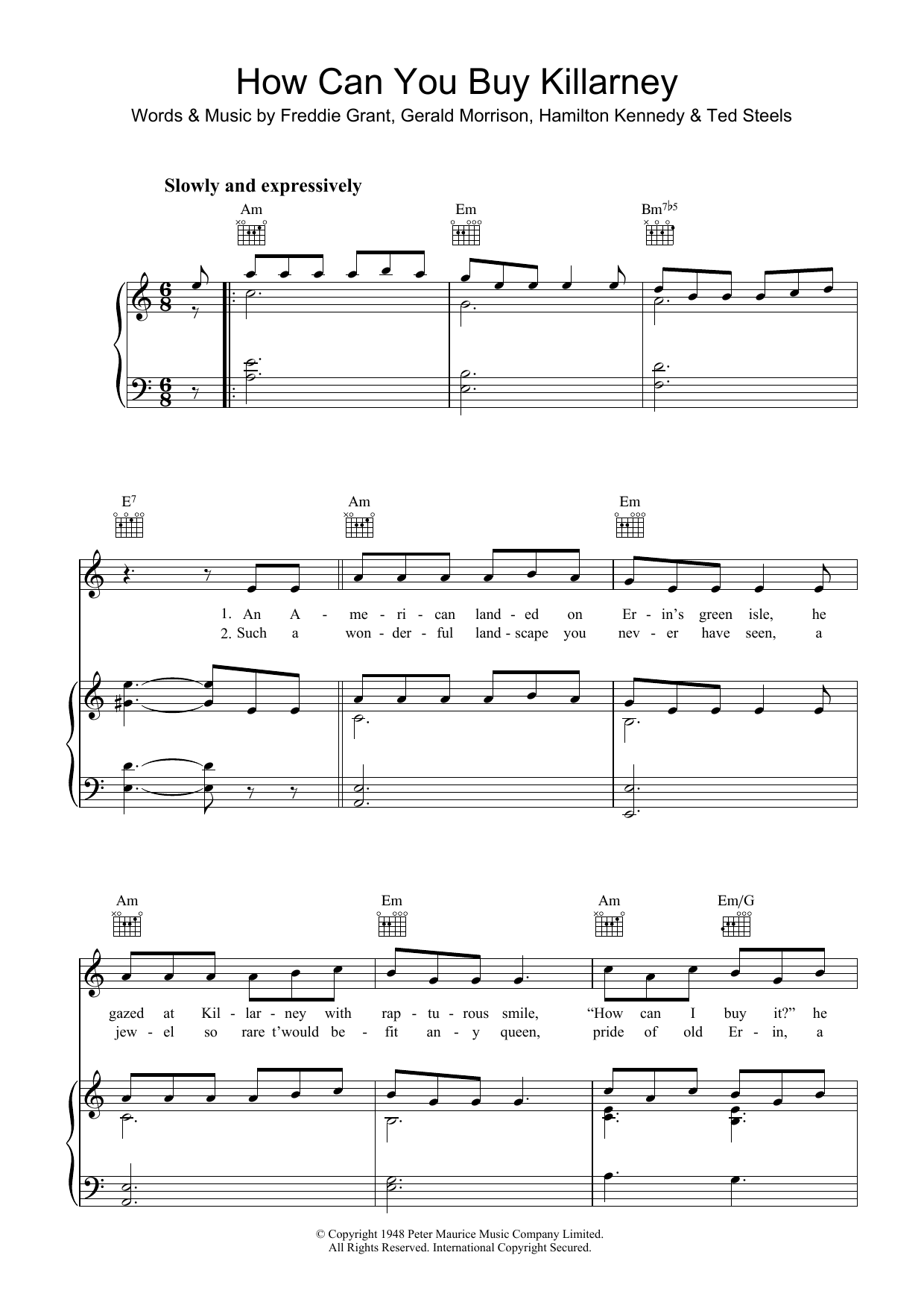 Traditional How Can You Buy Killarney sheet music notes and chords arranged for Piano, Vocal & Guitar Chords