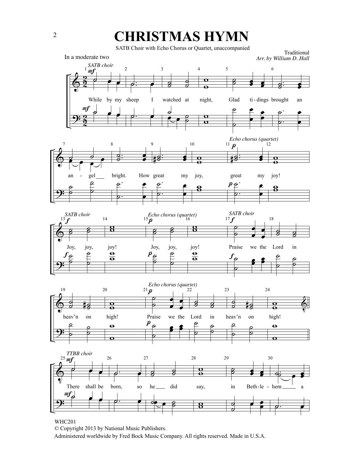 Traditional How Great Our Joy (arr. William D. Hall) sheet music notes and chords arranged for SATB Choir