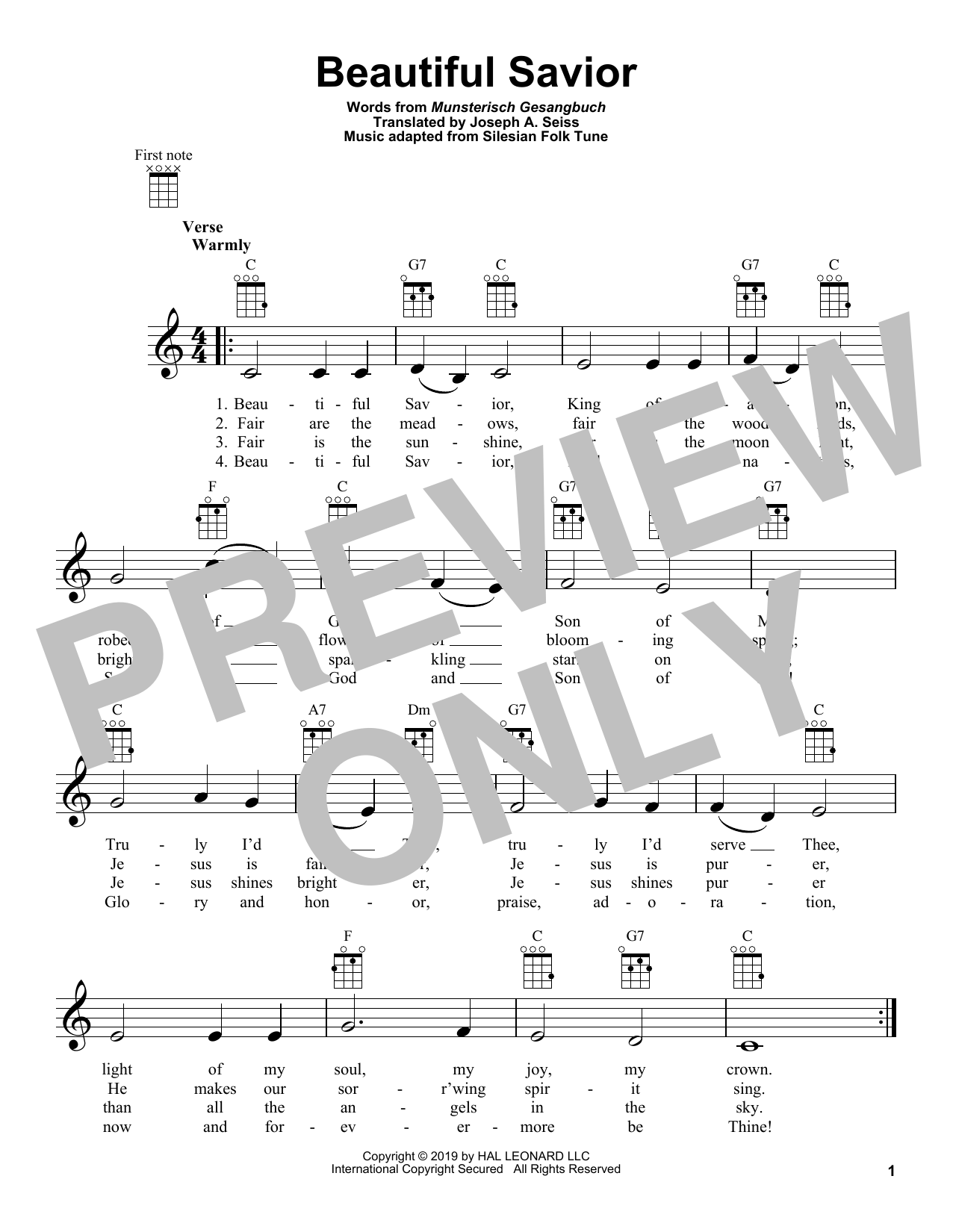 Traditional Hymn Beautiful Savior sheet music notes and chords arranged for Ukulele