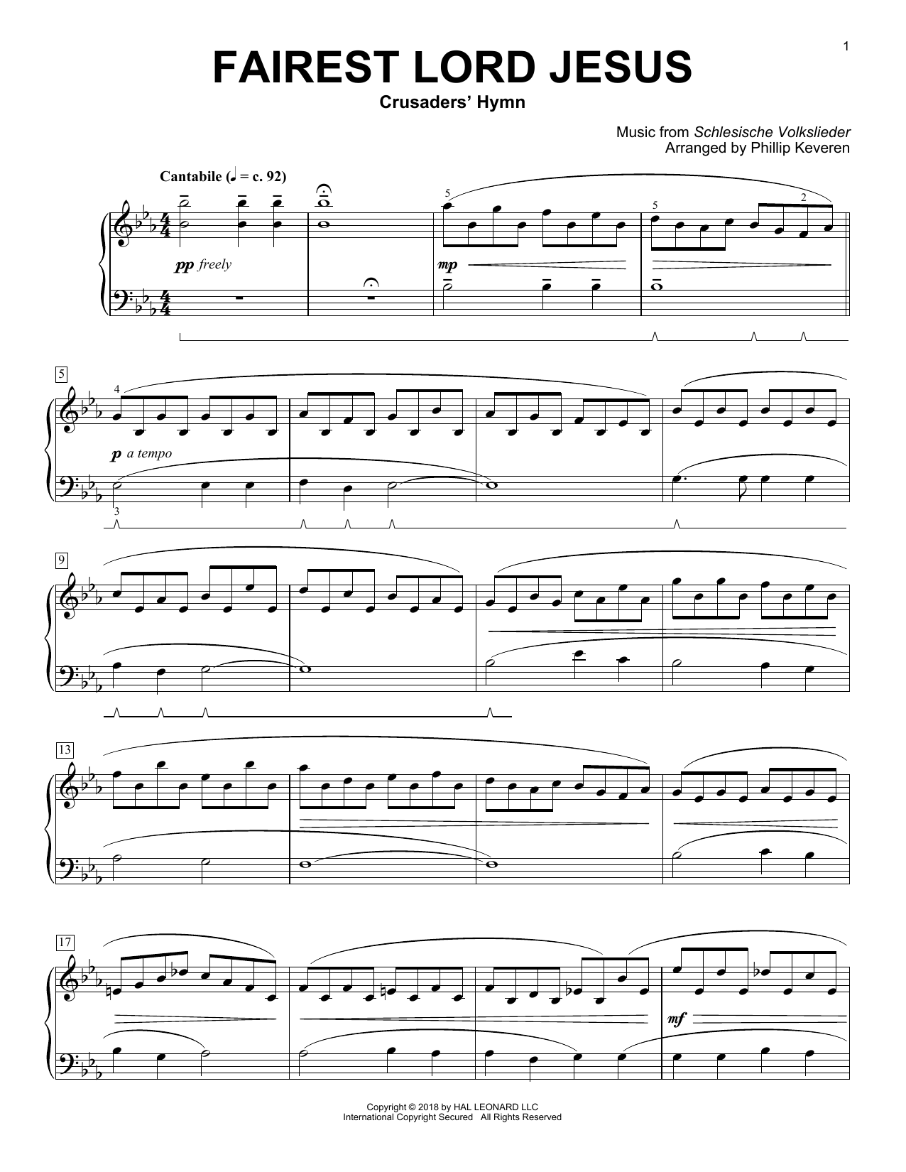 Traditional Hymn Fairest Lord Jesus [Classical version] (arr. Phillip Keveren) sheet music notes and chords arranged for Piano Solo