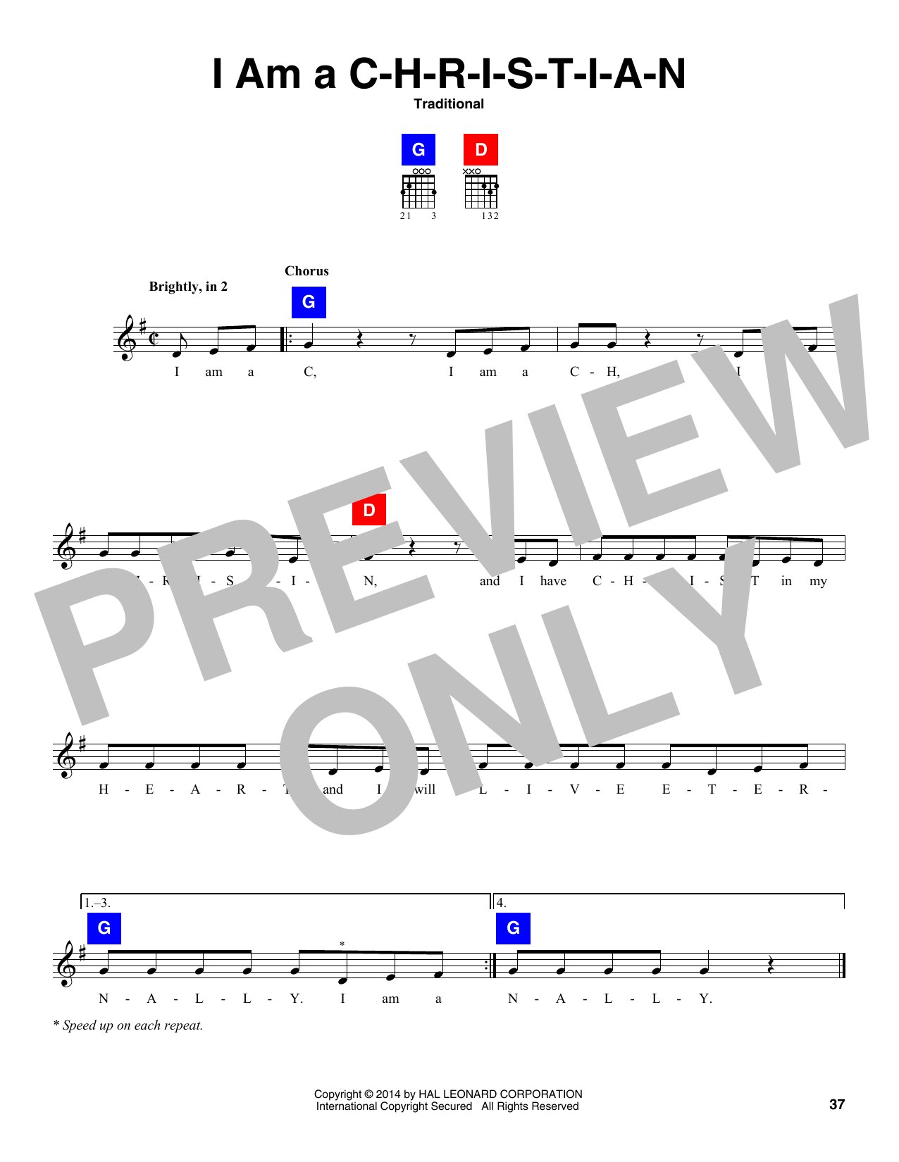 Traditional I Am A C-H-R-I-S-T-I-A-N sheet music notes and chords arranged for ChordBuddy