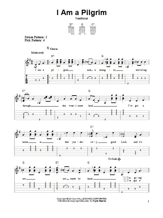 Traditional I Am A Pilgrim sheet music notes and chords arranged for Easy Guitar Tab