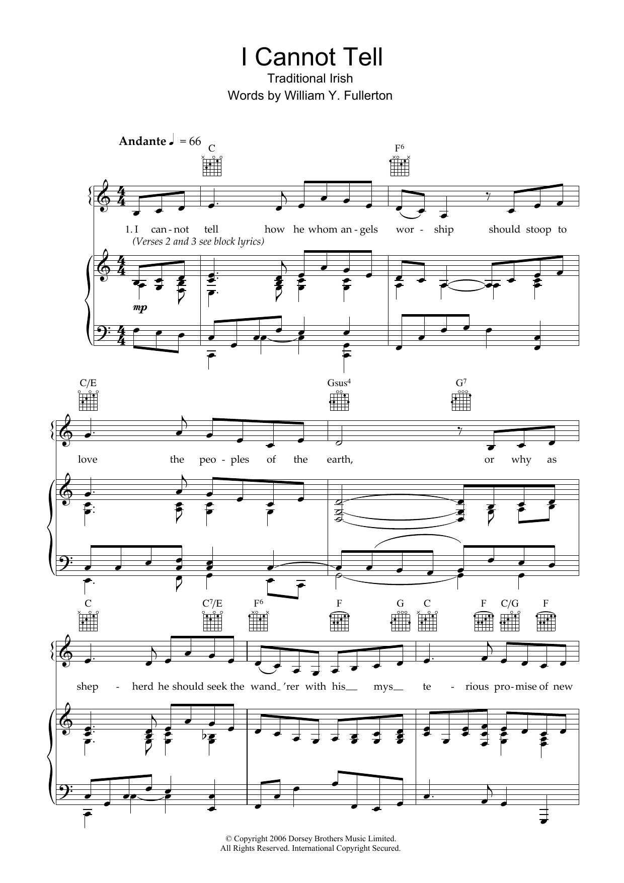 Traditional I Cannot Tell sheet music notes and chords arranged for Piano, Vocal & Guitar Chords