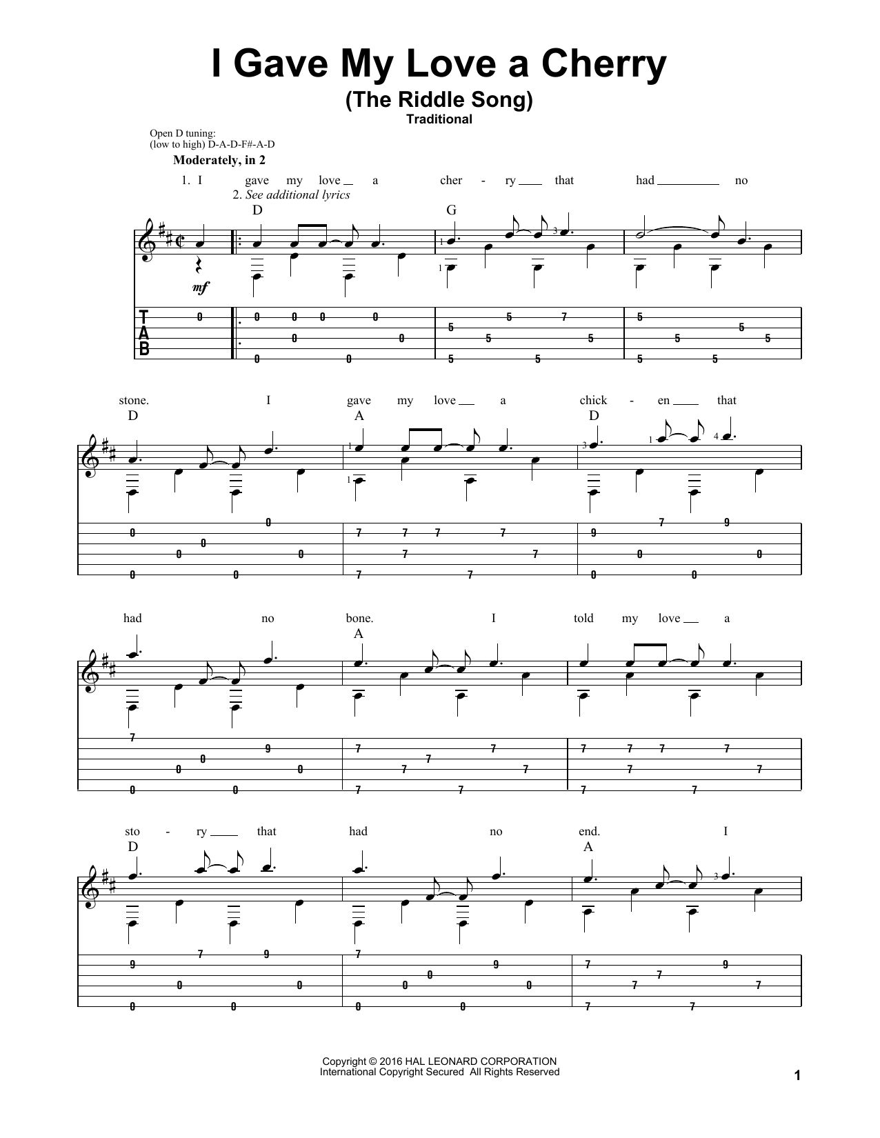 Mark Phillips I Gave My Love A Cherry (The Riddle Song) sheet music notes and chords arranged for Solo Guitar