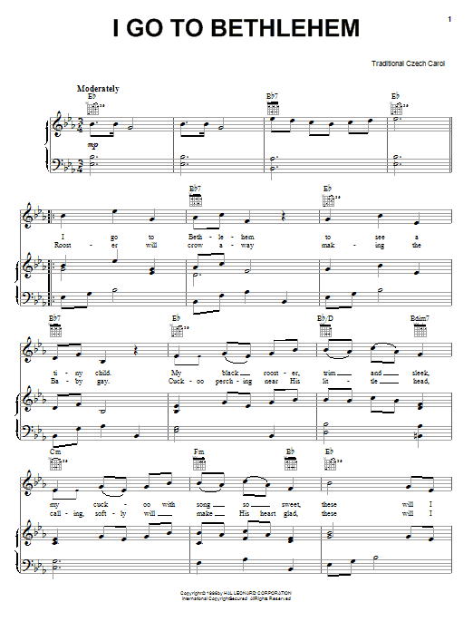 Traditional I Go To Bethlehem sheet music notes and chords arranged for Piano, Vocal & Guitar Chords (Right-Hand Melody)