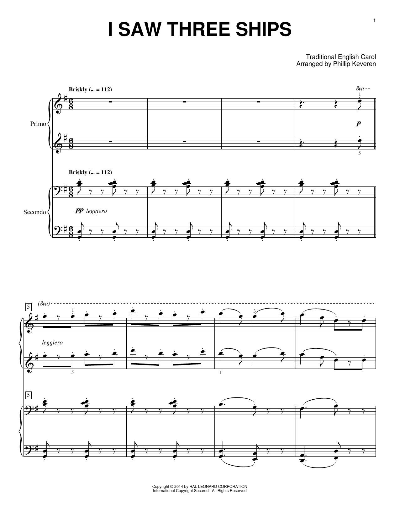 Traditional I Saw Three Ships (arr. Phillip Keveren) sheet music notes and chords arranged for Piano Duet