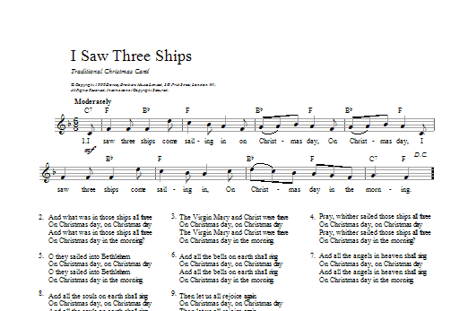 Traditional I Saw Three Ships sheet music notes and chords arranged for Piano Chords/Lyrics