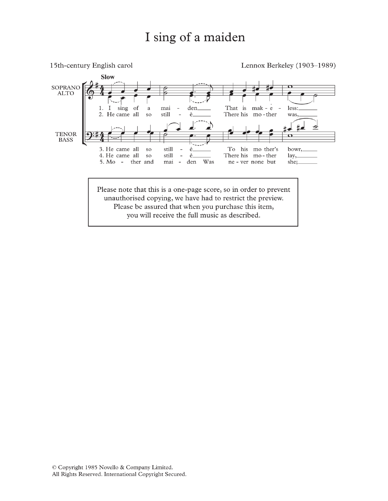 Traditional I Sing Of A Maiden (arr. Lennox Berkeley) sheet music notes and chords arranged for SATB Choir