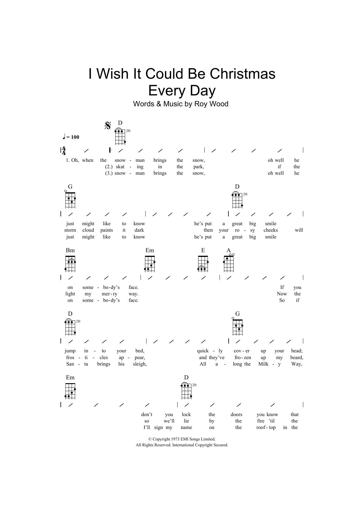 Traditional I Wish It Could Be Christmas Every Day sheet music notes and chords arranged for Ukulele Chords/Lyrics