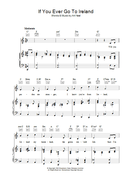 Traditional If You Ever Go To Ireland sheet music notes and chords arranged for Piano, Vocal & Guitar Chords