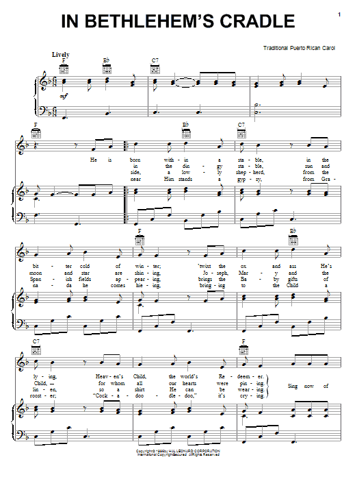 Traditional In Bethlehem's Cradle sheet music notes and chords arranged for Piano, Vocal & Guitar Chords (Right-Hand Melody)
