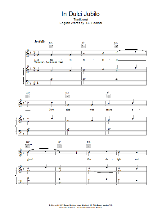 Traditional In Dulce Jubilo sheet music notes and chords arranged for Piano, Vocal & Guitar Chords (Right-Hand Melody)