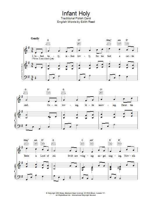 Traditional Infant Holy sheet music notes and chords arranged for Piano, Vocal & Guitar Chords (Right-Hand Melody)