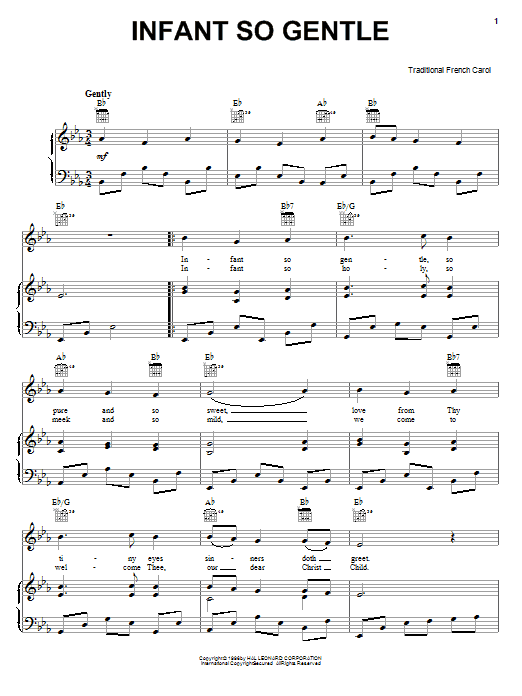 Traditional Infant So Gentle sheet music notes and chords arranged for Piano, Vocal & Guitar Chords (Right-Hand Melody)