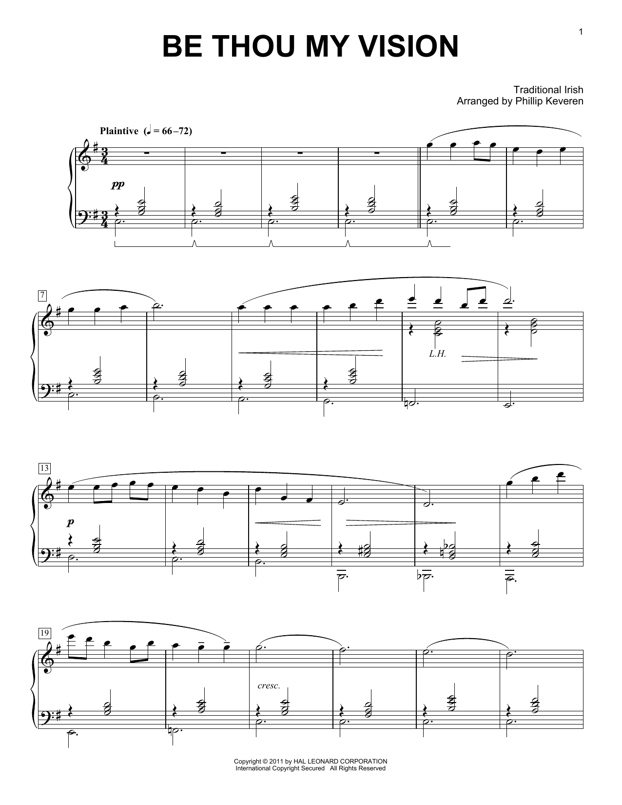 Traditional Irish Be Thou My Vision [Classical version] (arr. Phillip Keveren) sheet music notes and chords arranged for Easy Piano