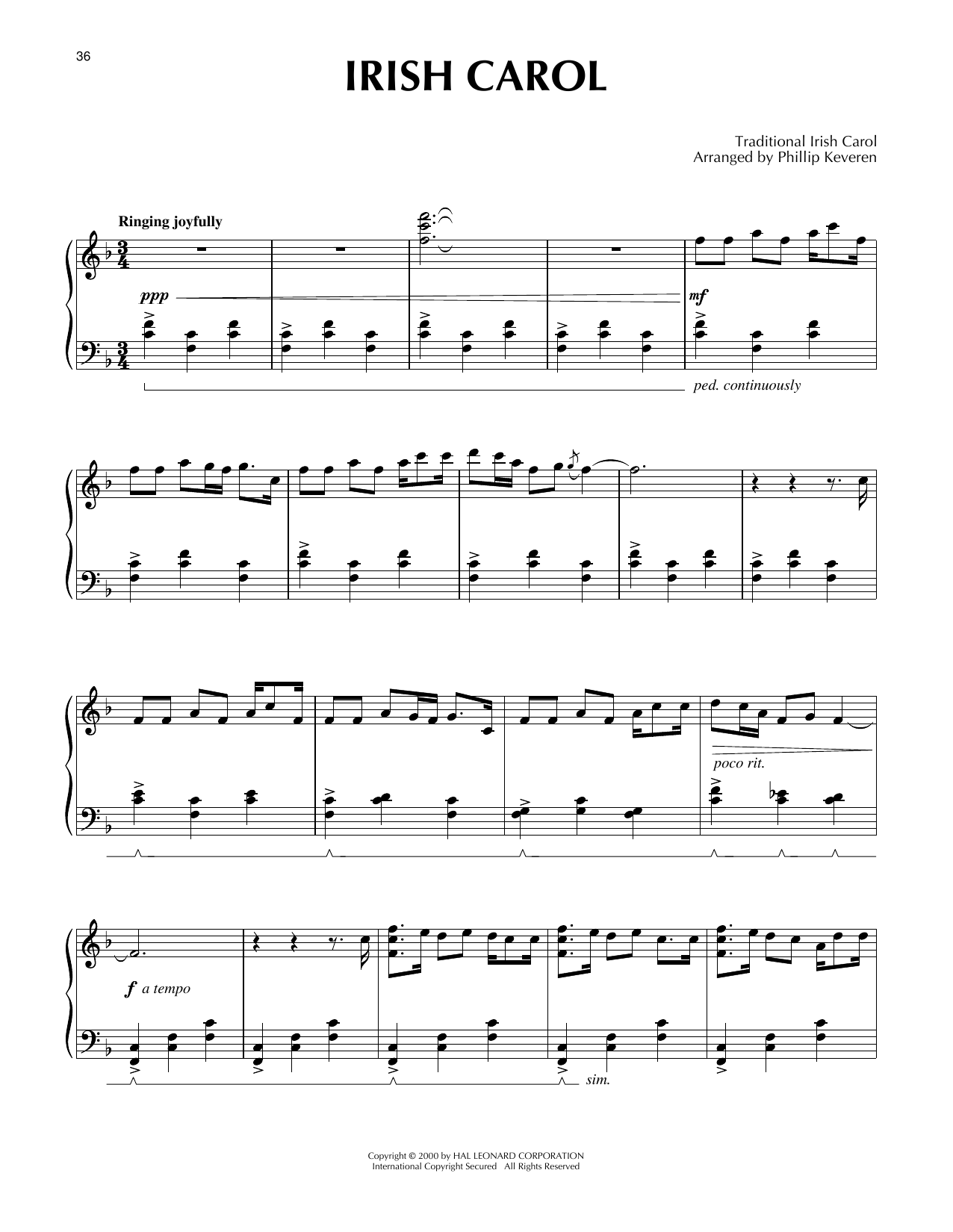 Traditional Irish Carol Irish Carol [Celtic version] (arr. Phillip Keveren) sheet music notes and chords arranged for Piano Solo