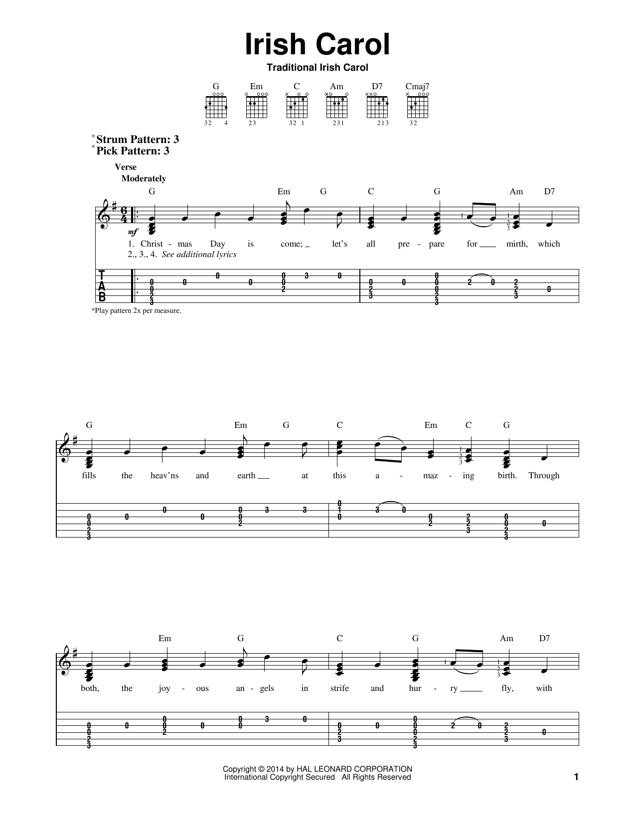 Traditional Irish Carol Irish Carol sheet music notes and chords arranged for Ukulele Chords/Lyrics