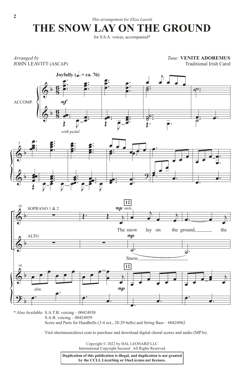 Traditional Irish Carol The Snow Lay On The Ground (arr. John Leavitt) sheet music notes and chords arranged for SATB Choir