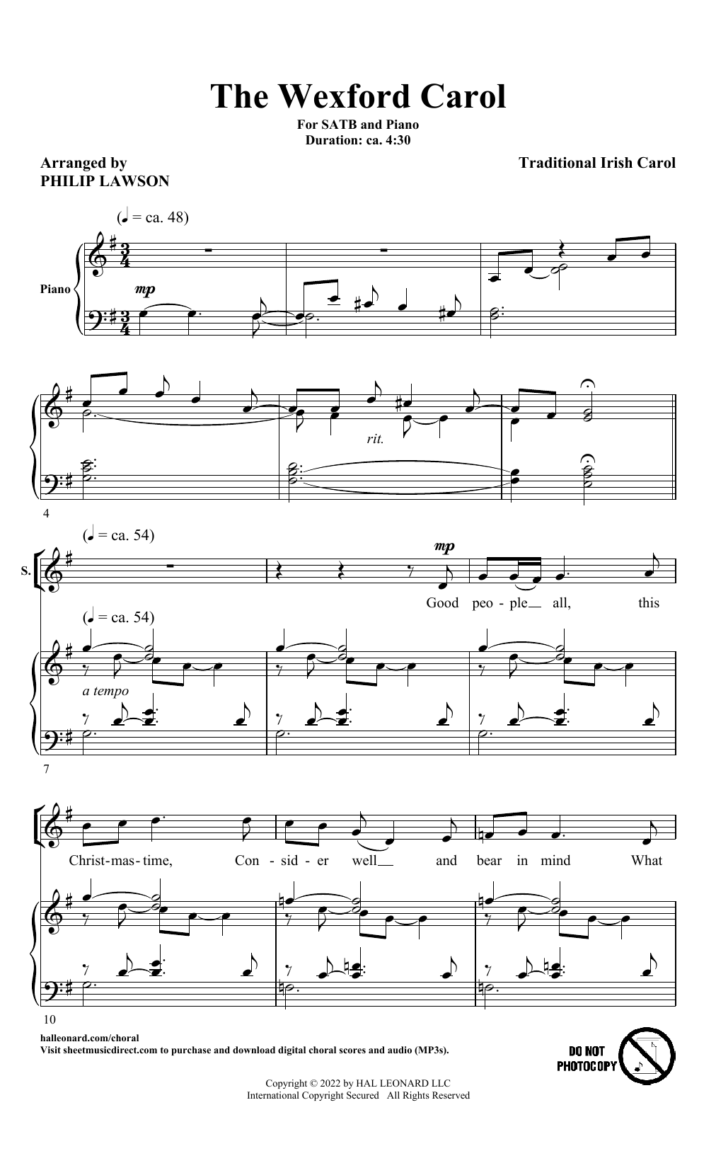Traditional Irish Carol The Wexford Carol (arr. Philip Lawson) sheet music notes and chords arranged for SATB Choir