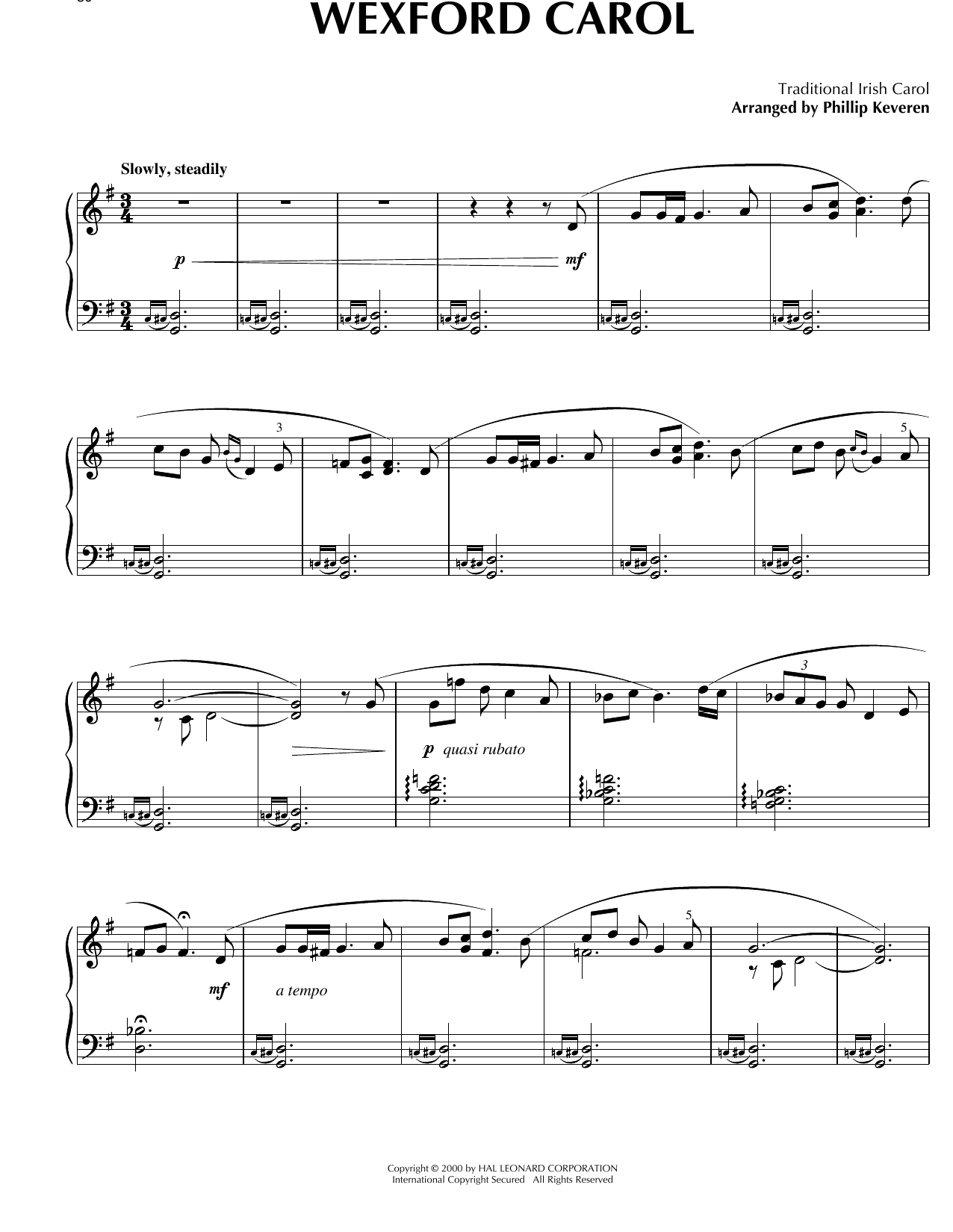 Traditional Irish Carol Wexford Carol [Celtic version] (arr. Phillip Keveren) sheet music notes and chords arranged for Piano Solo