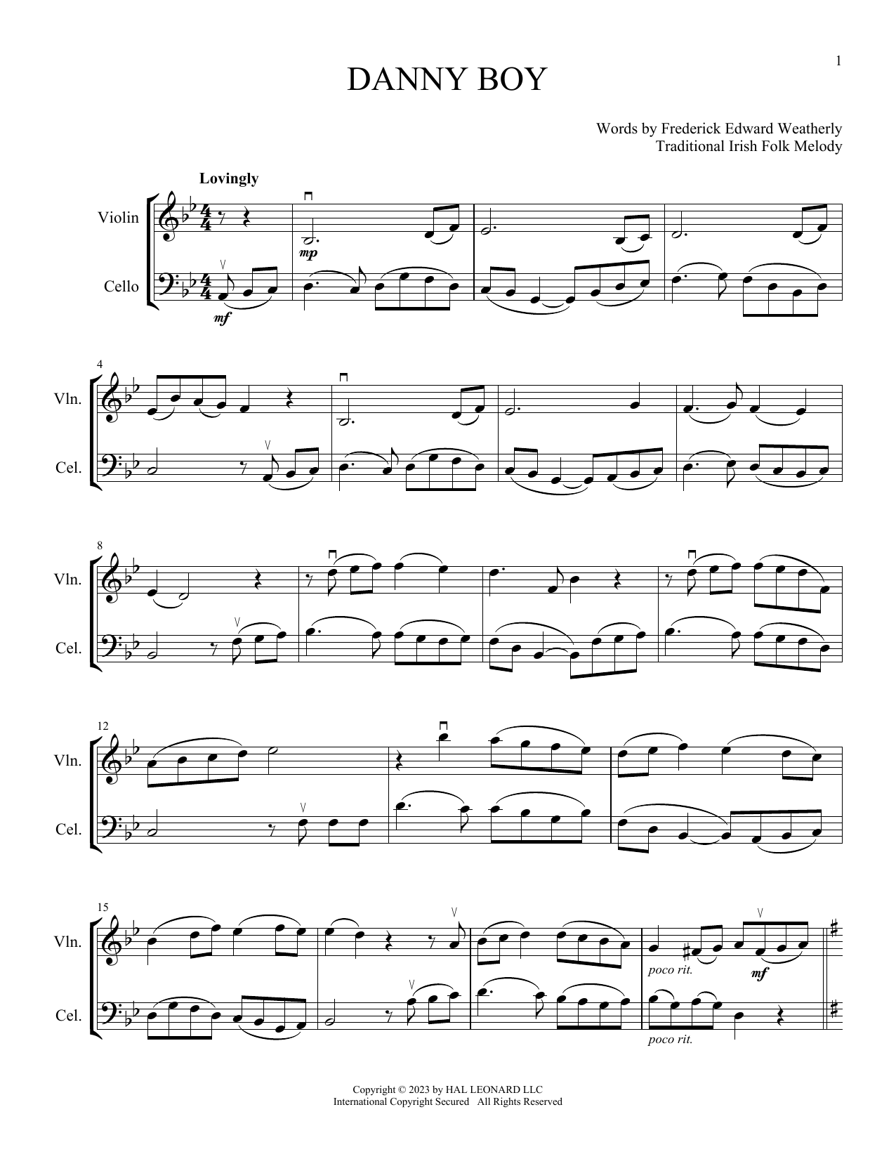Traditional Irish Danny Boy (arr. Michelle Hynson) sheet music notes and chords arranged for Instrumental Duet