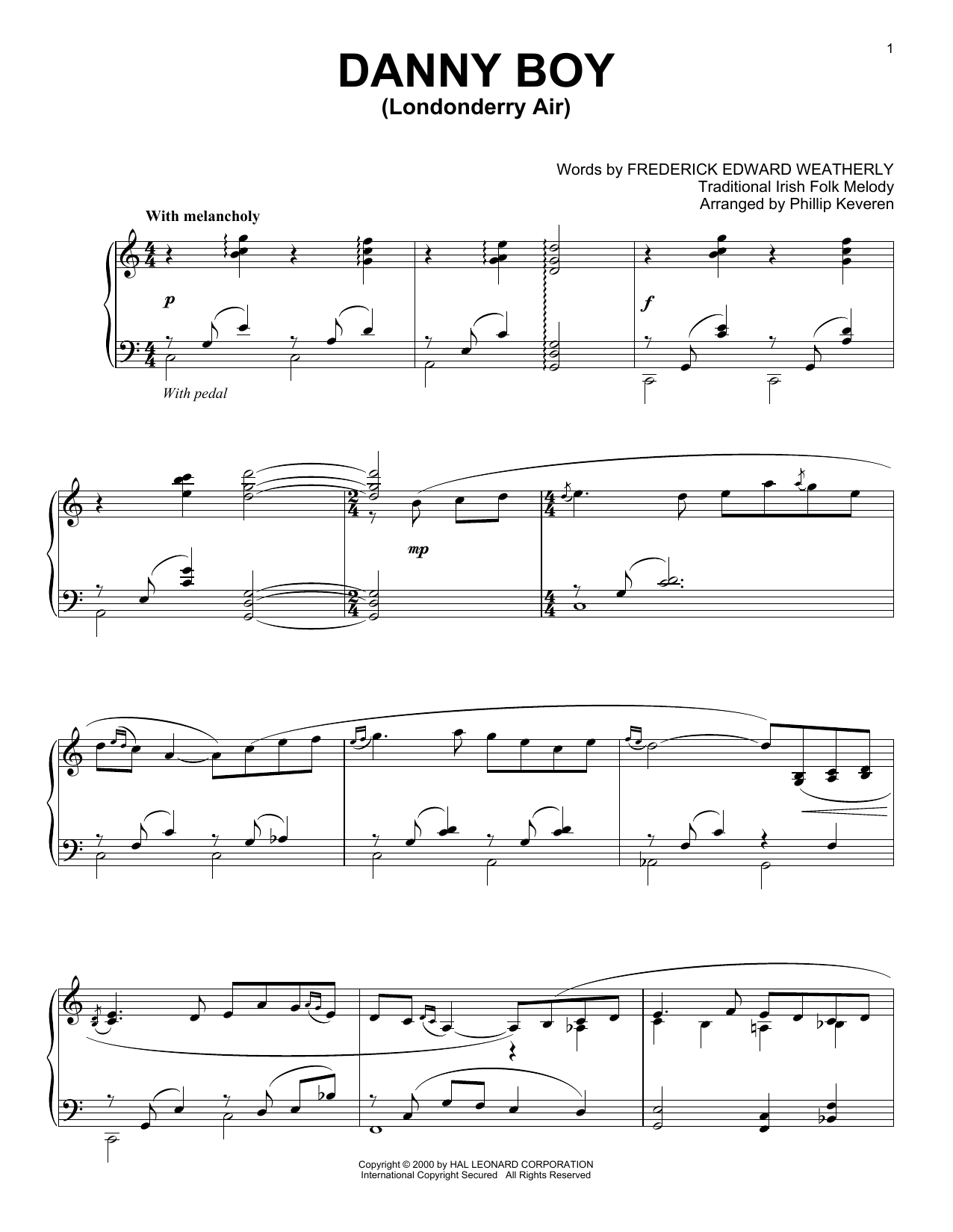 Traditional Irish Danny Boy (arr. Phillip Keveren) sheet music notes and chords arranged for Piano Solo