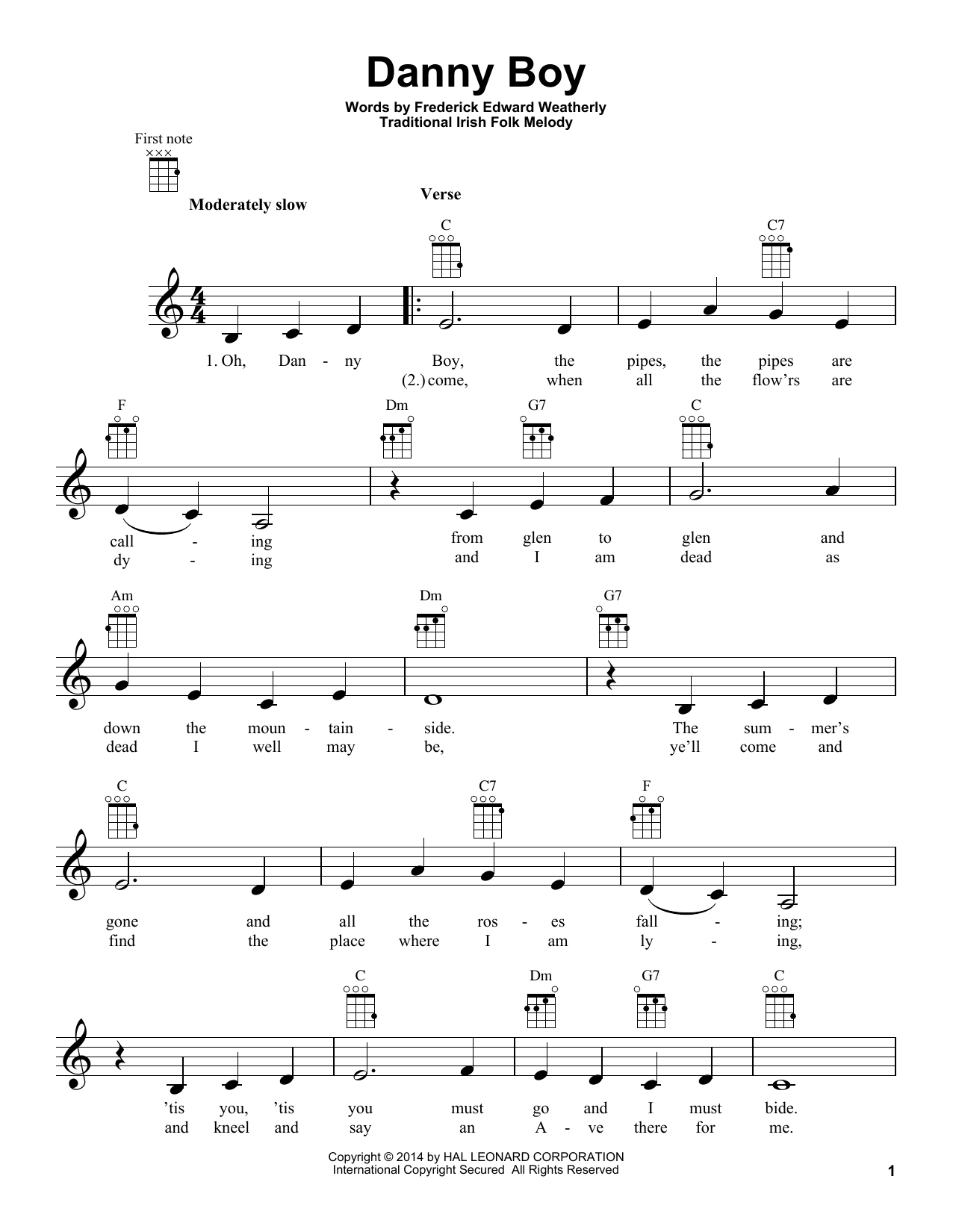 Traditional Irish Danny Boy sheet music notes and chords arranged for Easy Piano