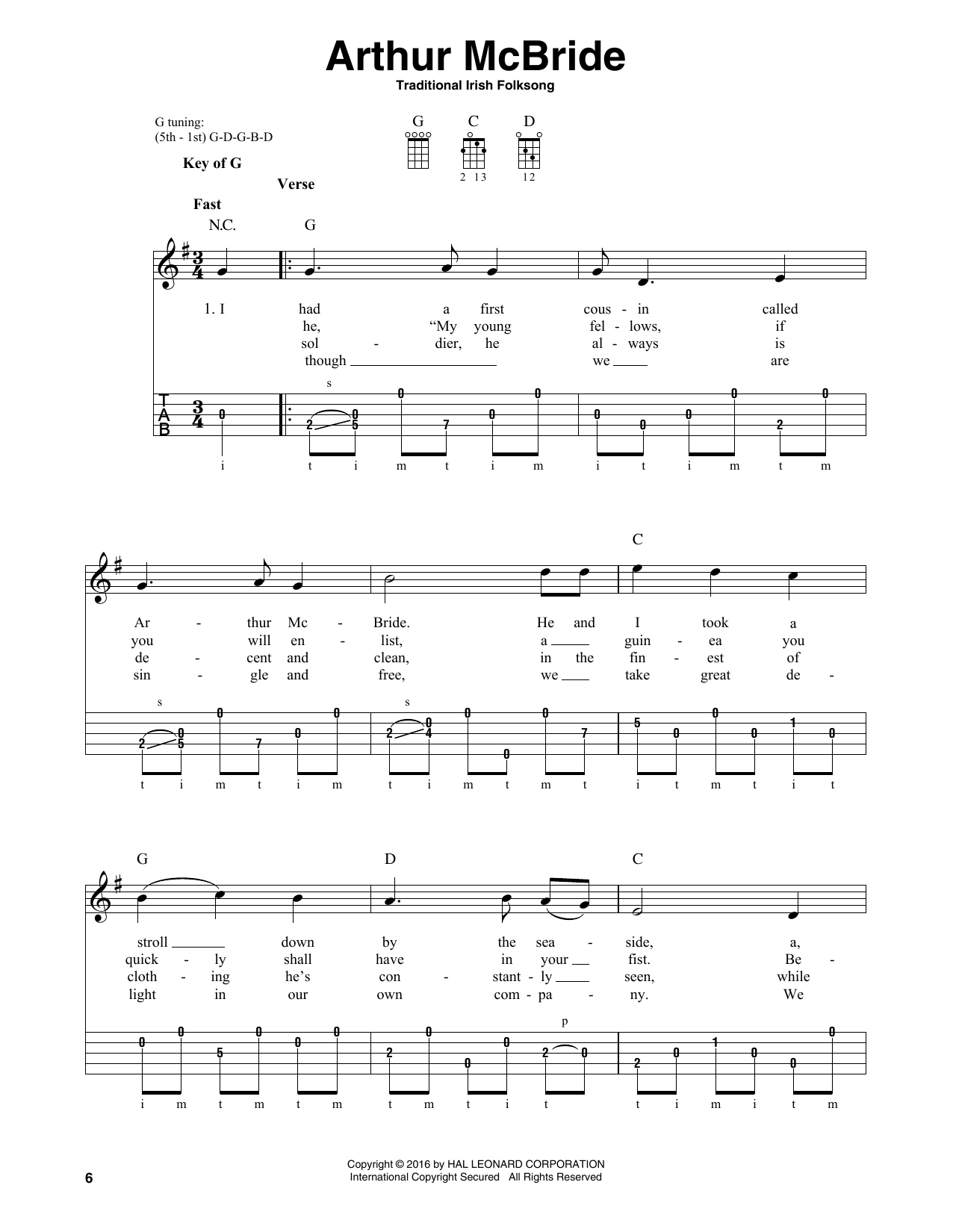 Traditional Irish Folk Song Arthur McBride sheet music notes and chords arranged for Banjo Tab