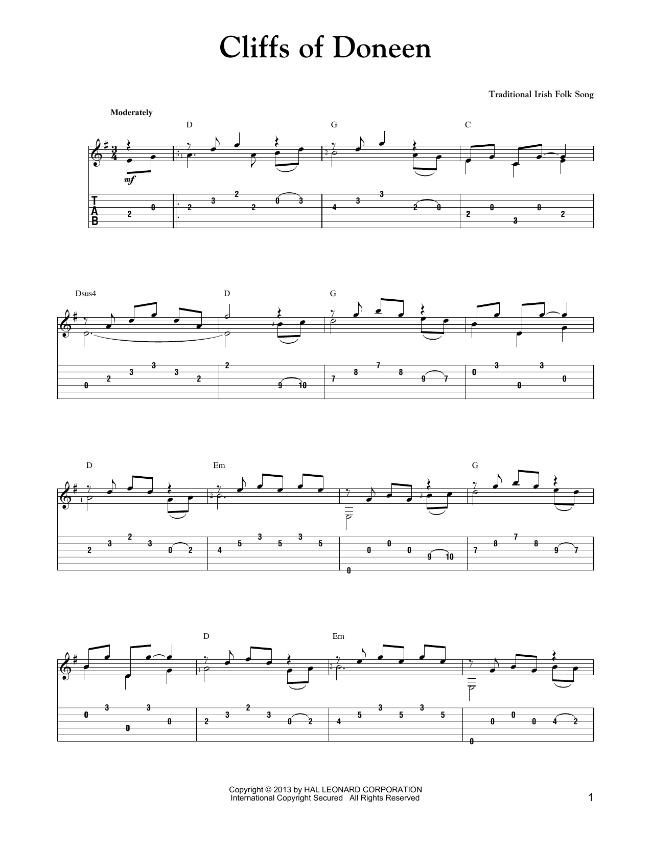 Traditional Irish Folk Song Cliffs Of Doneen (arr. Mark Phillips) sheet music notes and chords arranged for Easy Guitar Tab