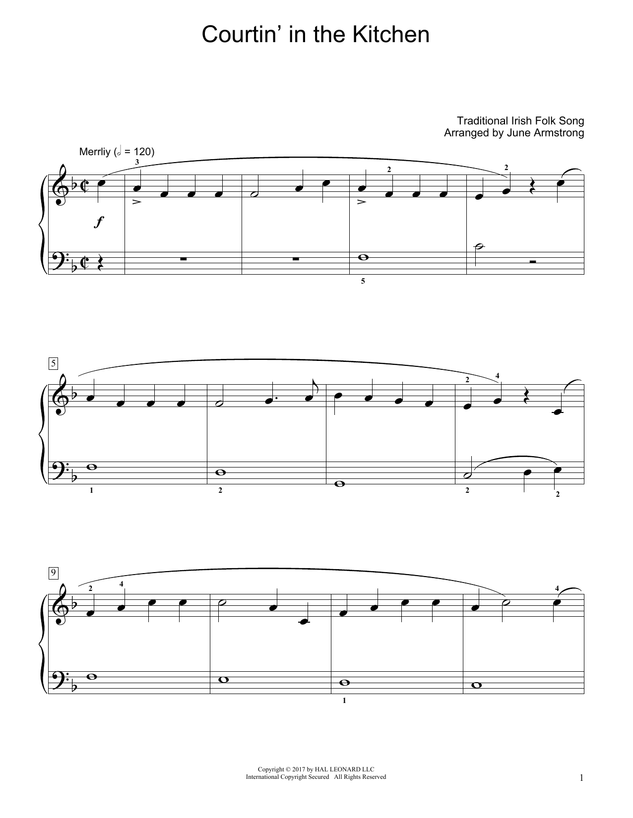 Traditional Irish Folk Song Courtin' In The Kitchen (arr. June Armstrong) sheet music notes and chords arranged for Educational Piano