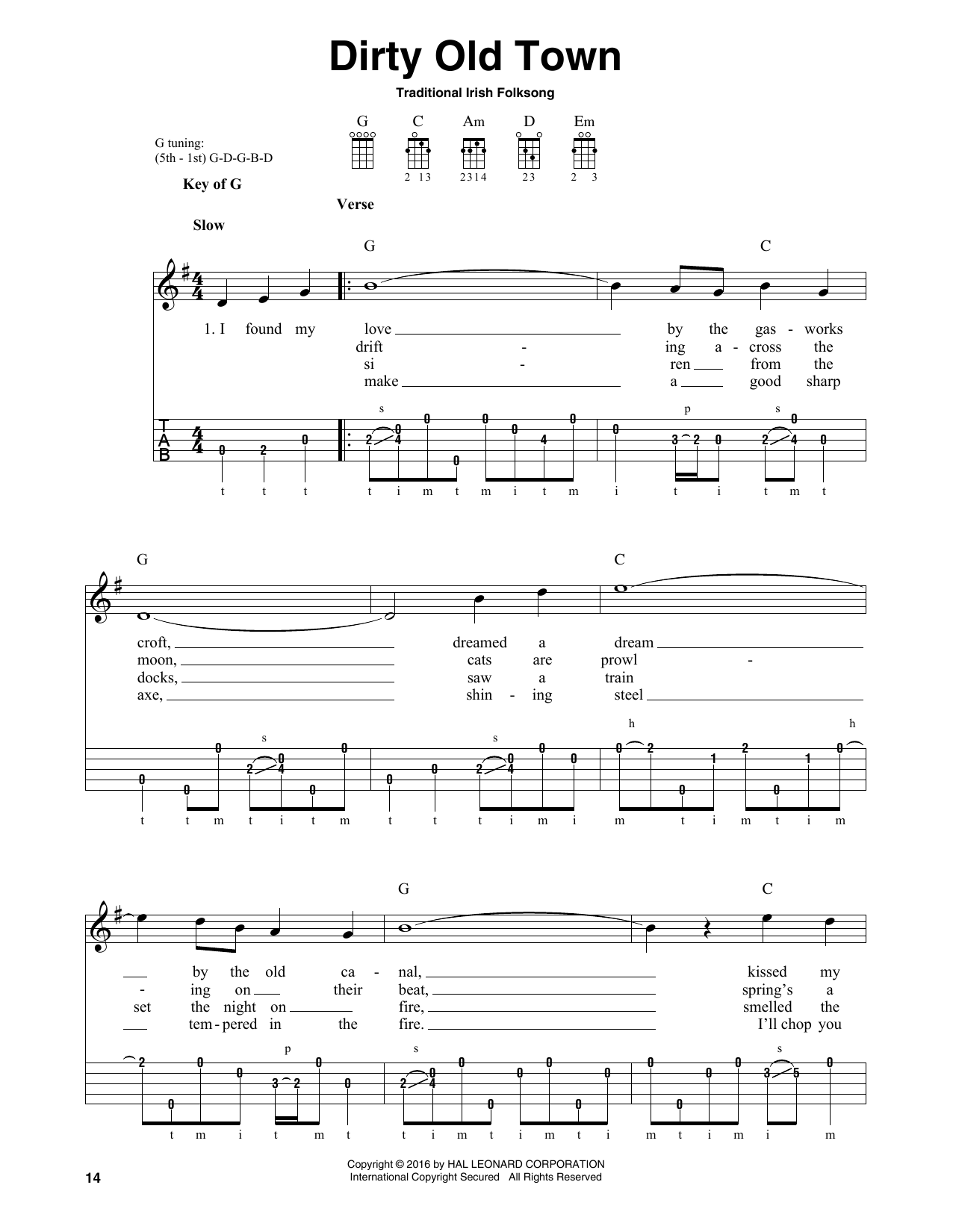 Traditional Irish Folk Song Dirty Old Town sheet music notes and chords arranged for Banjo Tab
