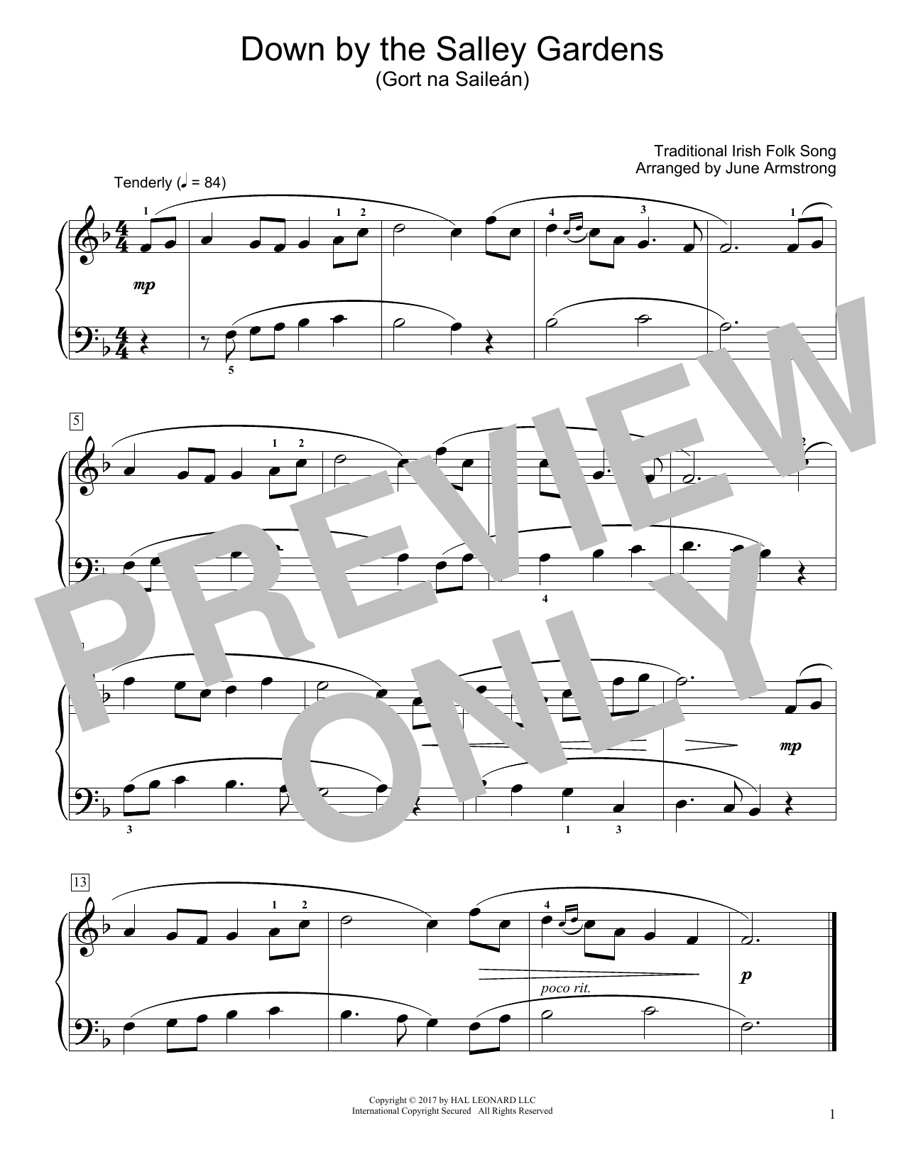 Traditional Irish Folk Song Down By The Salley Gardens (Gort Na Saileán) (arr. June Armstrong) sheet music notes and chords arranged for Educational Piano