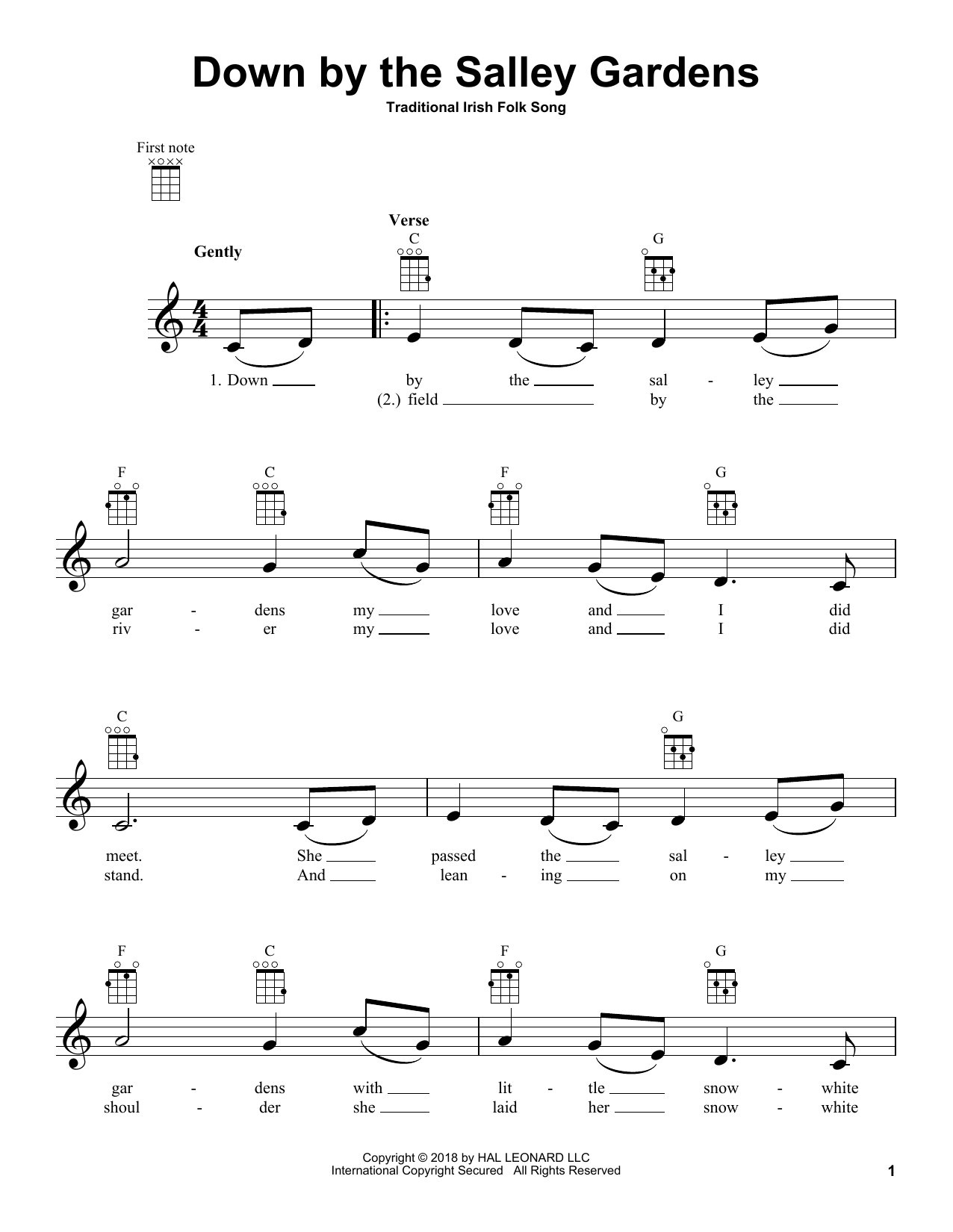 Traditional Irish Folk Song Down By The Salley Gardens sheet music notes and chords arranged for Ukulele