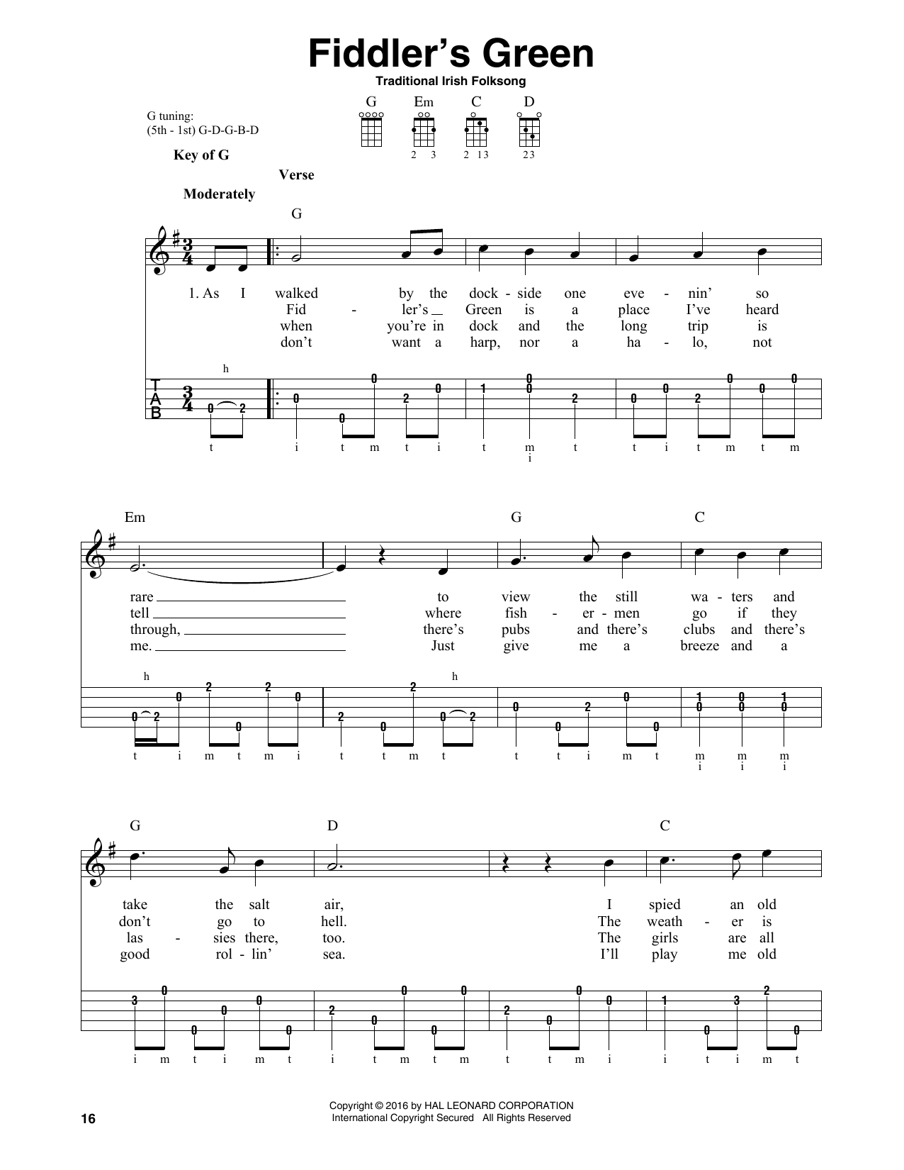 Traditional Irish Folk Song Fiddler's Green sheet music notes and chords arranged for Lead Sheet / Fake Book