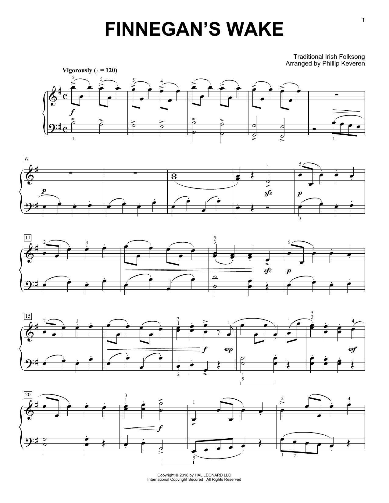 Traditional Irish Folk Song Finnegan's Wake [Classical version] (arr. Phillip Keveren) sheet music notes and chords arranged for Piano Solo