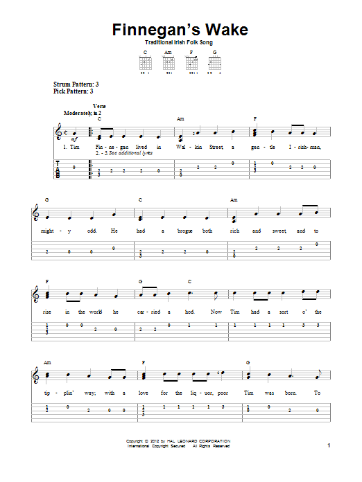Traditional Irish Folk Song Finnegan's Wake sheet music notes and chords arranged for Easy Guitar Tab