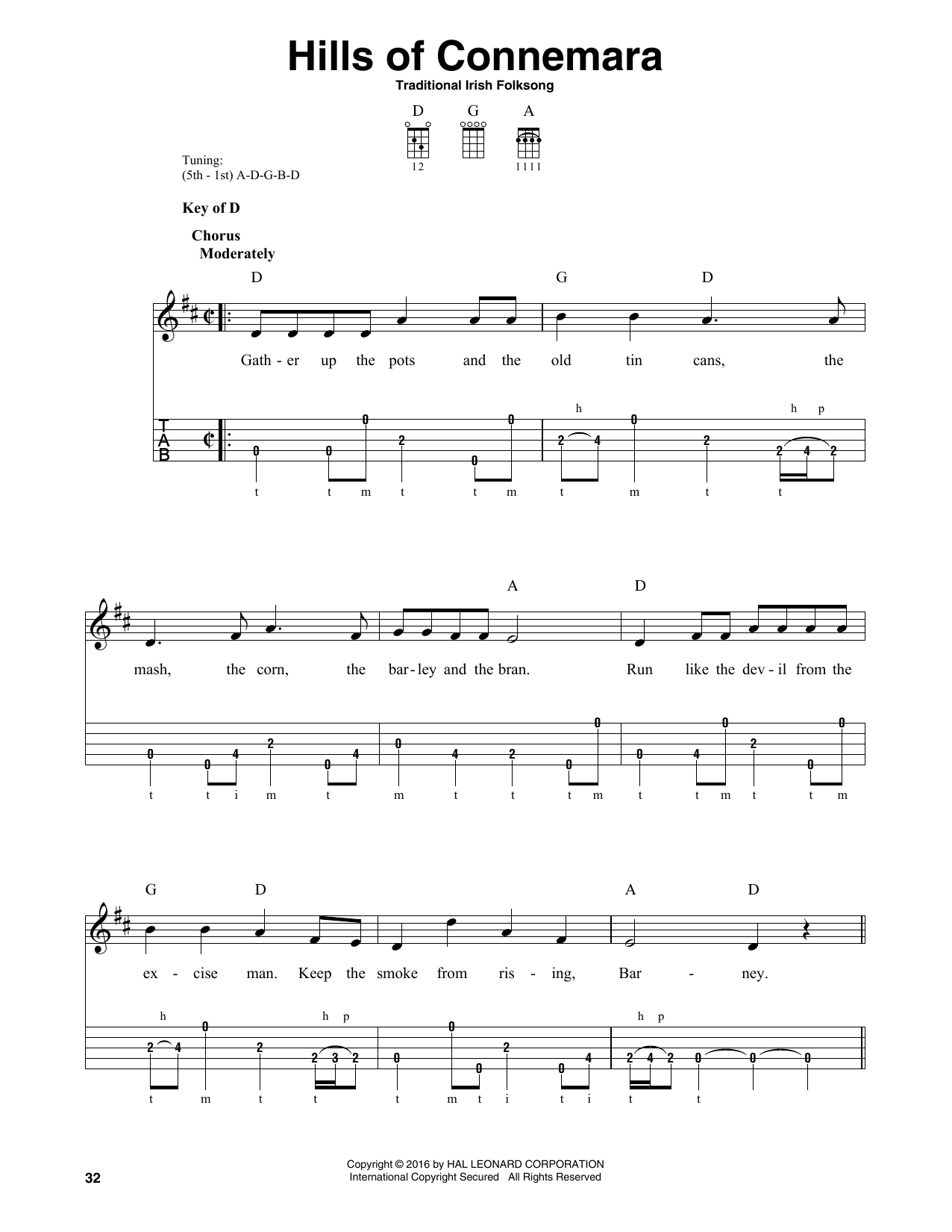 Traditional Irish Folk Song Hills Of Connemara sheet music notes and chords arranged for Banjo Tab