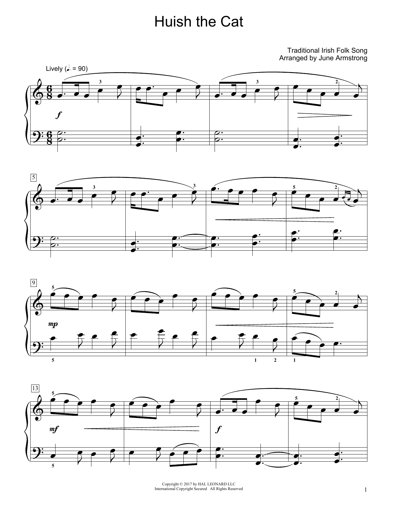Traditional Irish Folk Song Huish The Cat (arr. June Armstrong) sheet music notes and chords arranged for Educational Piano