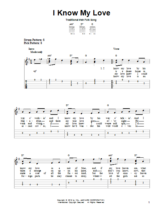 Irish Folksong I Know My Love sheet music notes and chords arranged for Easy Piano