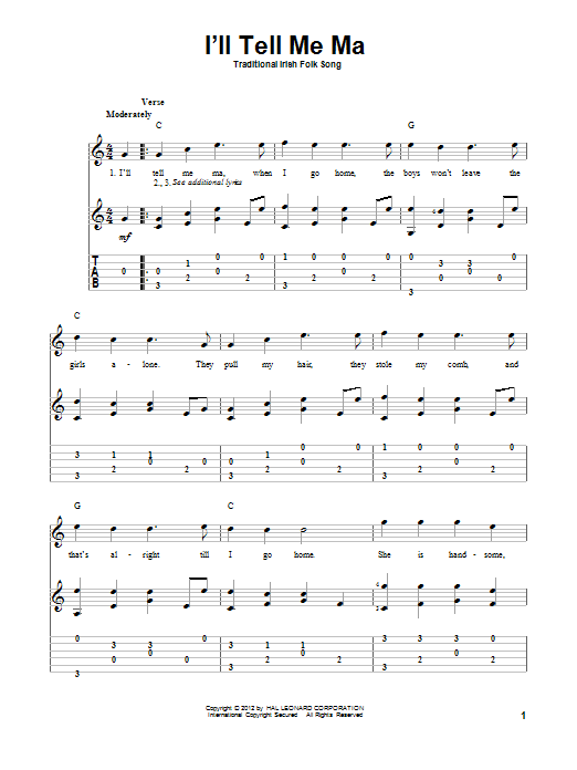 Traditional Irish Folk Song I'll Tell Me Ma sheet music notes and chords arranged for Solo Guitar